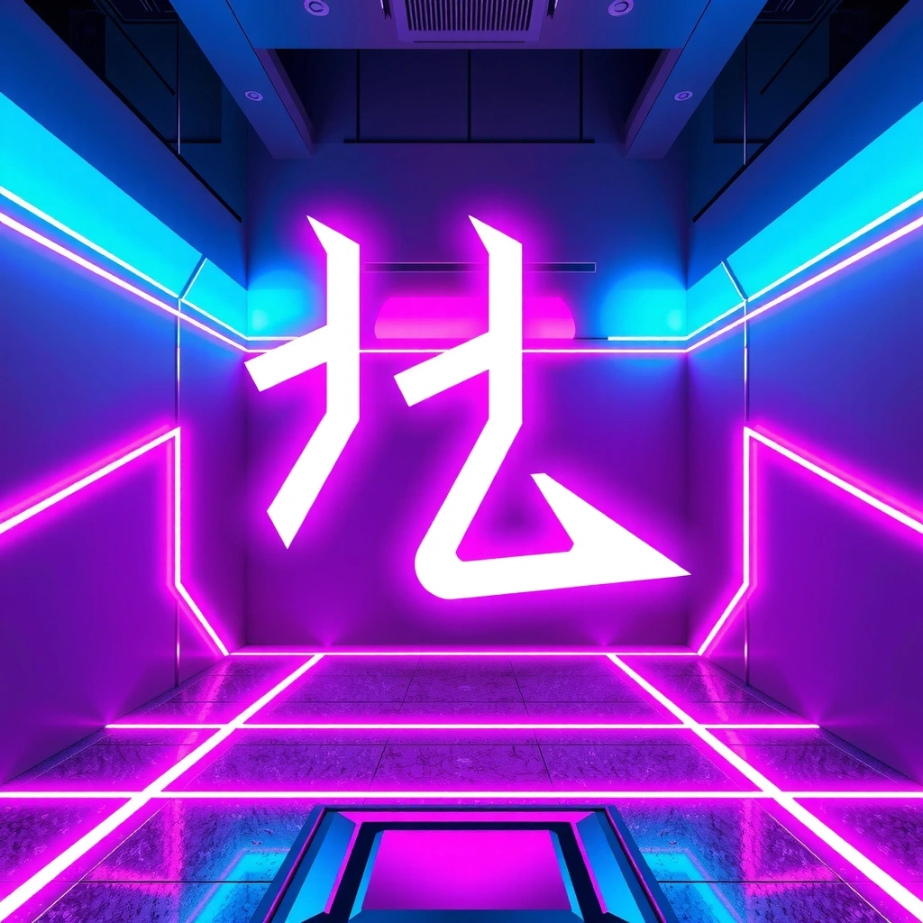 Neon Korean cyberpunk background with Hangul typography